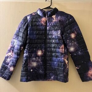 Lands End Kid Size Medium 10-12 Galaxy Print PrimaLoft Puffer Jacket Purple Blue